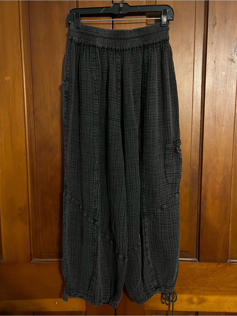 Out From Under 100% Cotton Wide Leg Cinched Gauze Pants Black Size Small - Picture 4 of 8